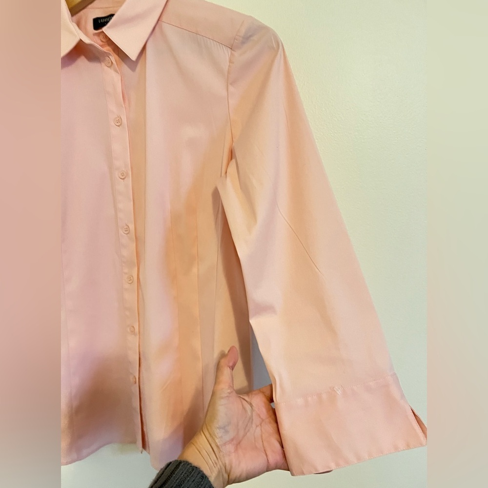 Lafayette 148 Designer Women Button Up Shirt sz 6 Peach Pleated Business Casual - Picture 13 of 16